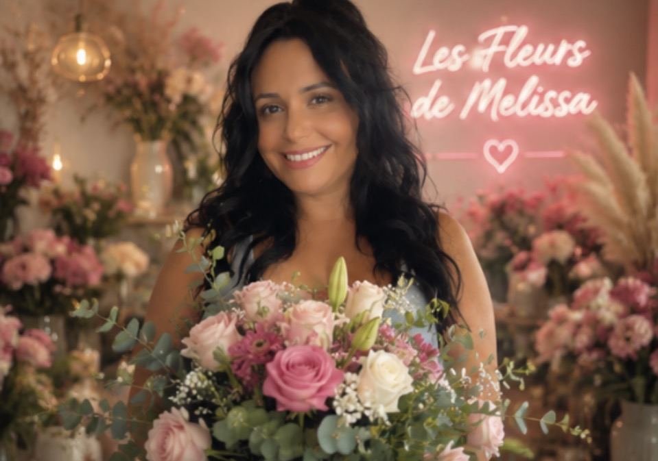 Mélissa, fleuriste, tenant un bouquet dans sa boutique Les Fleurs de Mélissa